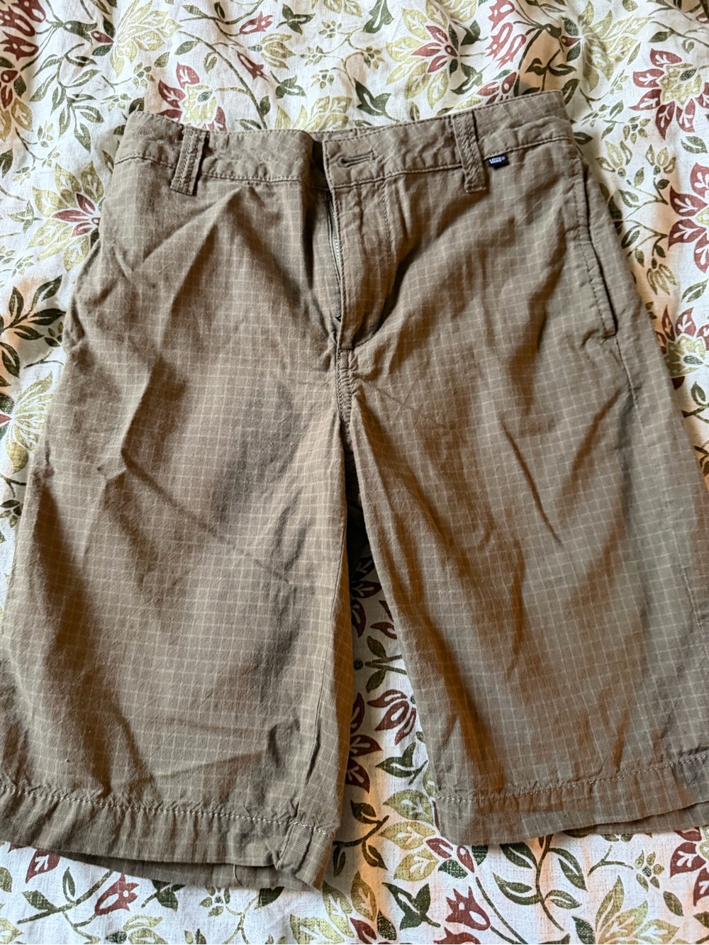 Vans Olive Grid-Pattern Kids Shorts